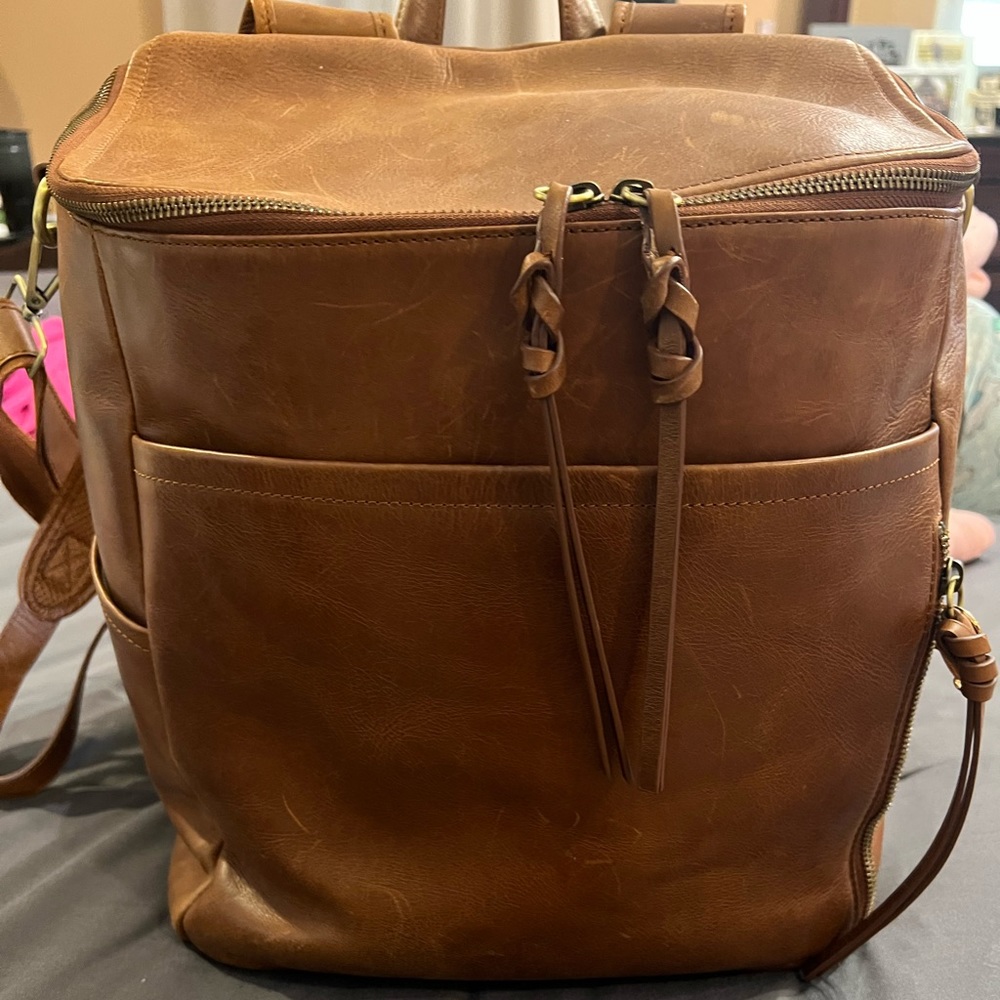 Azaria cognacLeather Baby Bag Backpack - Timeless Organizer